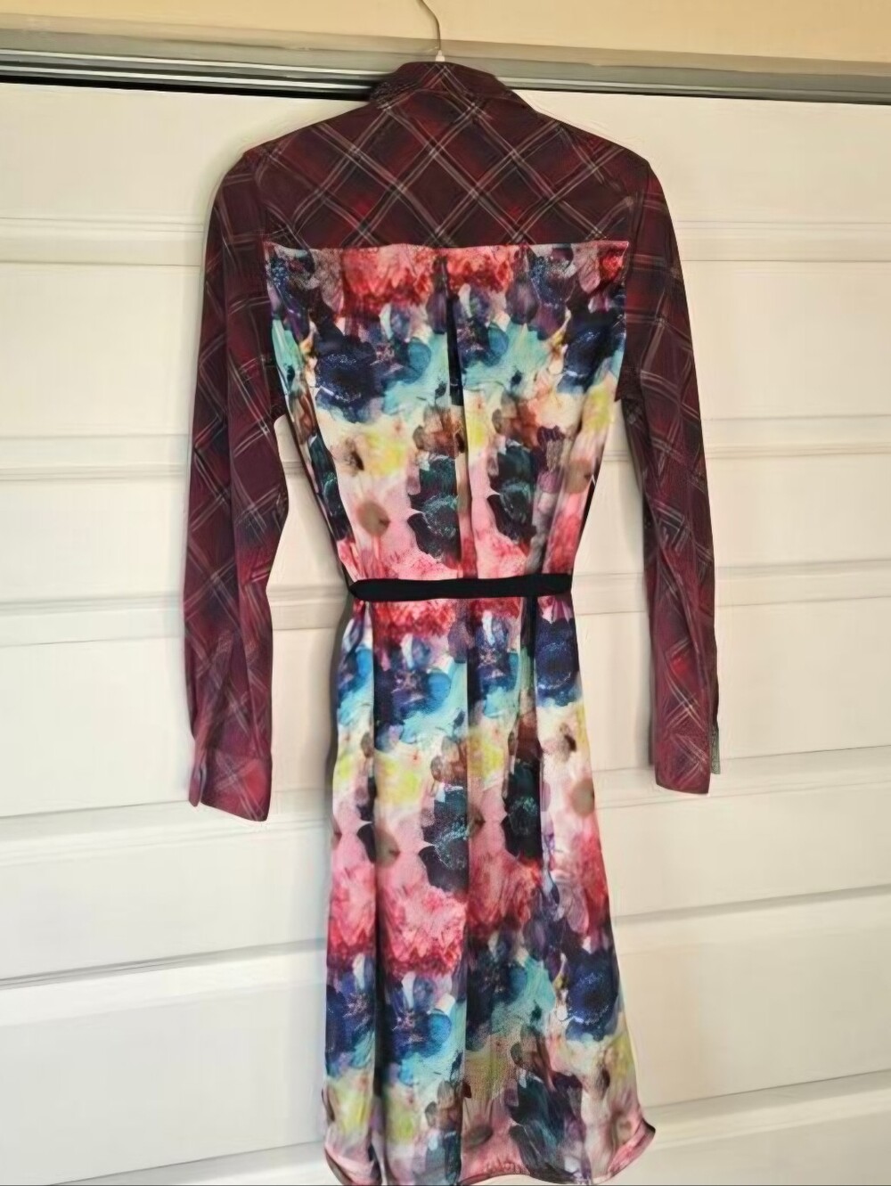 Aratta Silent Journey Plaid Shirt Dress Anthropologie Floral Chiffon Mixed Media